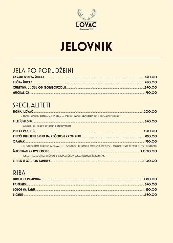 Restoran Lovac menu